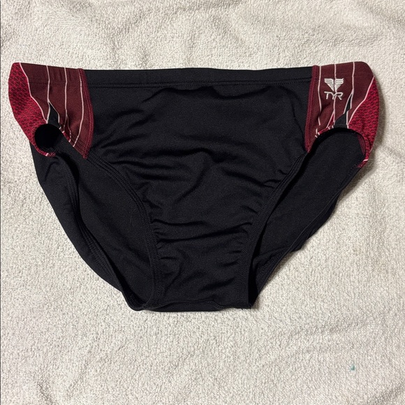TYR Black Swim Briefs with Maroon Accents - Picture 1 of 3